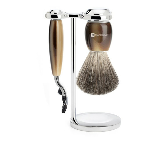 Mencorner.Com - Set De Rasage 3 Pieces Corne Design - Lames Mach 3® - Rasoir barbe