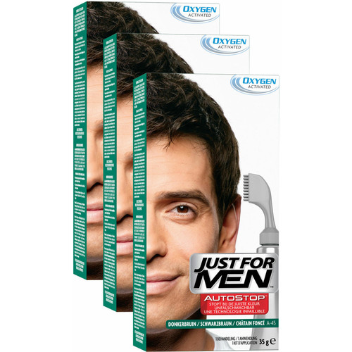 Just For Men - Pack 3 Autostop Châtain Foncé - Coloration Cheveux Homme - SOLUTION Cheveux Blancs Homme